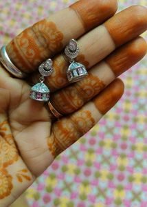 92.5 silver Elegant Kundan &amp; Ruby Jhumka Earrings
