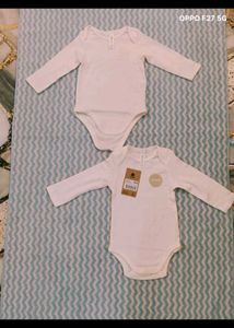 2 White Long Sleeve Baby Bodysuits