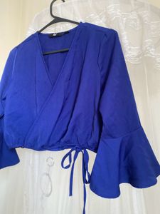 River Island Blue Wrap Top