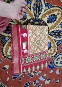 Vibrant Red Saree with Geometric Print