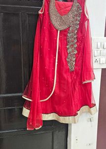 Elegant Red Kurta Set with Embellishments