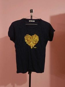 DKNY Navy T-Shirt with Gold Heart