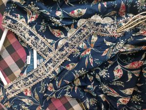 Elegant Navy Floral Anarkali Suit Set