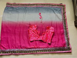 Elegant Grey & Gold Embroidered Saree