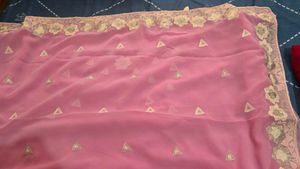 Elegant Pink Embroidered Saree