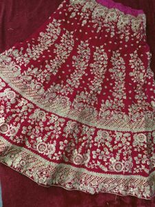 Wine Red Lehenga Set With Heavy Gold Embroidery