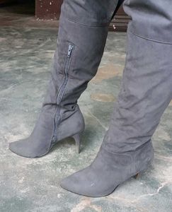 Stylish Grey Suede Over-the-Knee Boots