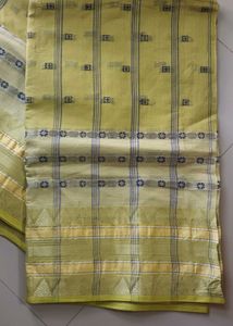 Elegant Lime Green Striped Dhakai Jamdani Saree