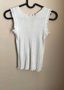 White Ribbed Lettuce Hem Tank Top