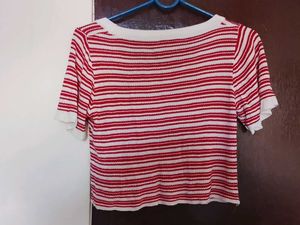 Striped Red &amp; White Cropped Top