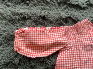 Imported Cute Red Gingham Top with Embroidery
