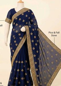 Elegant Navy Blue Embroidered Saree free size Full