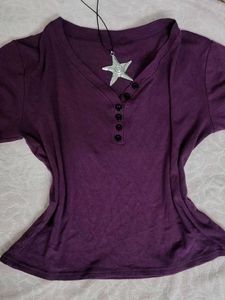 Y2k Purple Henley T-Shirt