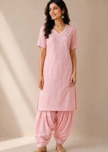 Peach colored Embroidered Kurta + Patiala Salwar