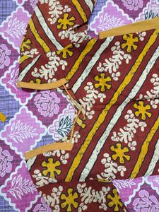 Maroon &amp; Yellow Striped Cotton Kurta
