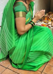 Vibrant Green Striped Saree