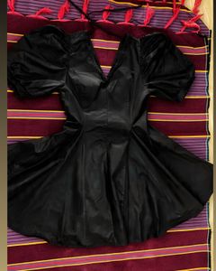 Black Puff Sleeve V-Neck Dress