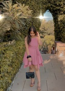 Pink Textured Mini Dress with Belt
