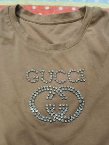 Stylish Brown T-Shirt with Rhinestone Logo