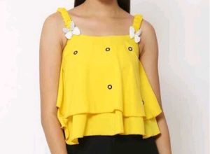 Yellow Tiered Ruffle Top with Butterfly Straps