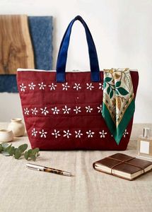 Maroon Tote Bag with Floral Embroidery
