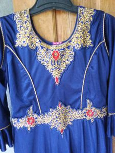 Elegant Navy Blue Embroidered Gown