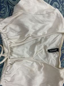 Divided White Ribbed Tie-Up Top