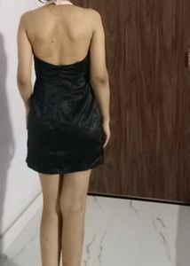 Light Pink Padded Halter Neck Black Dress