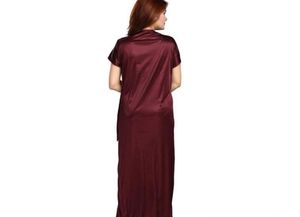 Elegant Maroon Nightgown with Robe Set