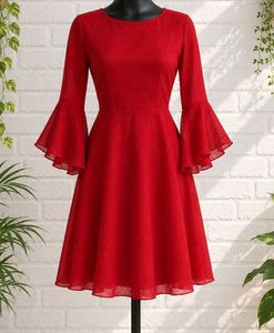 Elegant Red Flare Sleeve Dress