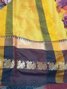 Yellow and coffeee colour Silk Saree