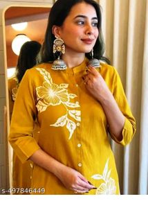 Yellow Kurta Set with White Floral Print