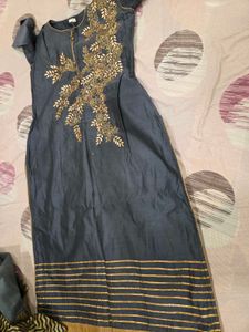 Elegant Grey Kurta with Gold Embroidery
