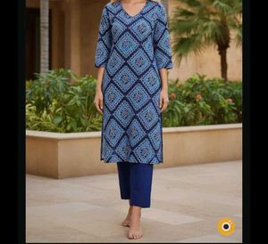 Blue Geometric Print Kurta Set