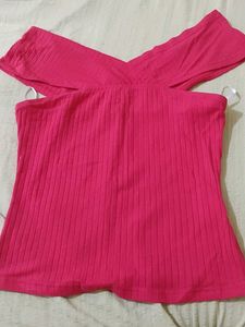 Hot Pink Ribbed Off-Shoulder Top
