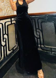 padded Black Velvet Maxi Dress