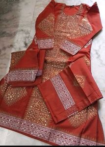 fancy Rust Kurta salwar Set &amp; Intricate Gold Pr