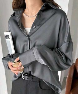 Korean Baggy Satin Button-Up Shirt