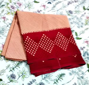 PEACH AND RED BANDHANI STYLE SAREE