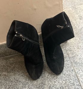 Black Suede Ankle Boots with Zipper