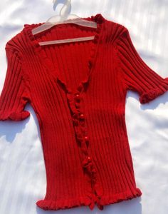 RED RIB-KNIT CROP TOP♥️