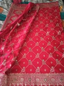 Red Embroidered banarasi jaal butti Saree