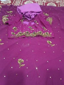 Beautiful Embroidered Purple Saree
