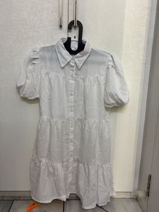 White Tiered Puff Sleeve Mini Dress