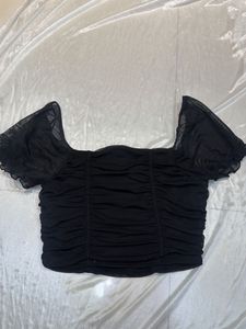 Black Ruched Mesh Top