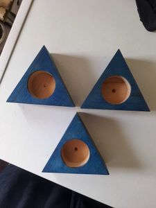 Set of 3 Blue Wooden Triangle Candle Stands