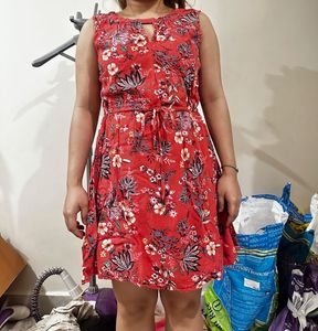Red Floral Sleeveless Dress