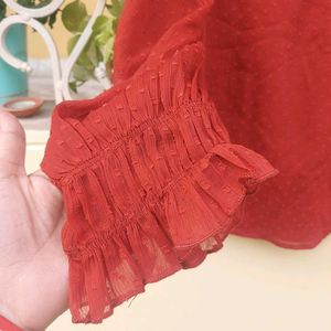Brick Red Embroidered Top