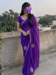 Beautiful Purple Saree with Embellishments