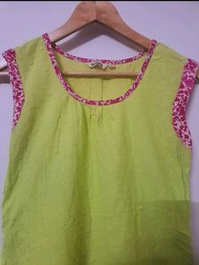 Chic Lime Green Kurti with Pink Accents